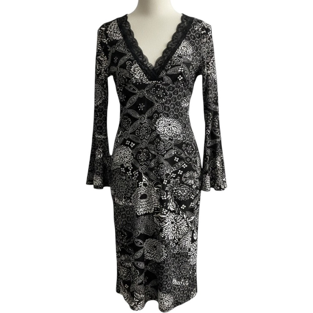 Vintage Y2K Wet Seal Dress Black Dark Floral Babydoll Midi S Hoco Event Fairy